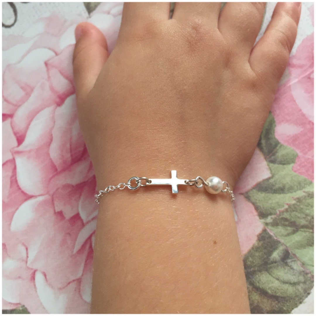 Sterling Silver Cross Baby Bracelet - Child Bracelet - Tiny Cross
