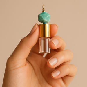 Essential Oil Necklace - Gold Rollerball Jewelry - Gemstone Glass Bottle - EO Aromatherapy - Oil Roller Diffuser - Anxiety Relief Gift