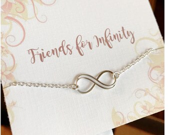 Silver Infinity Necklace - BFF Necklace - Sterling Silver Infinity Jewelry - Infinite Love for Friend - Personalized Friend Card