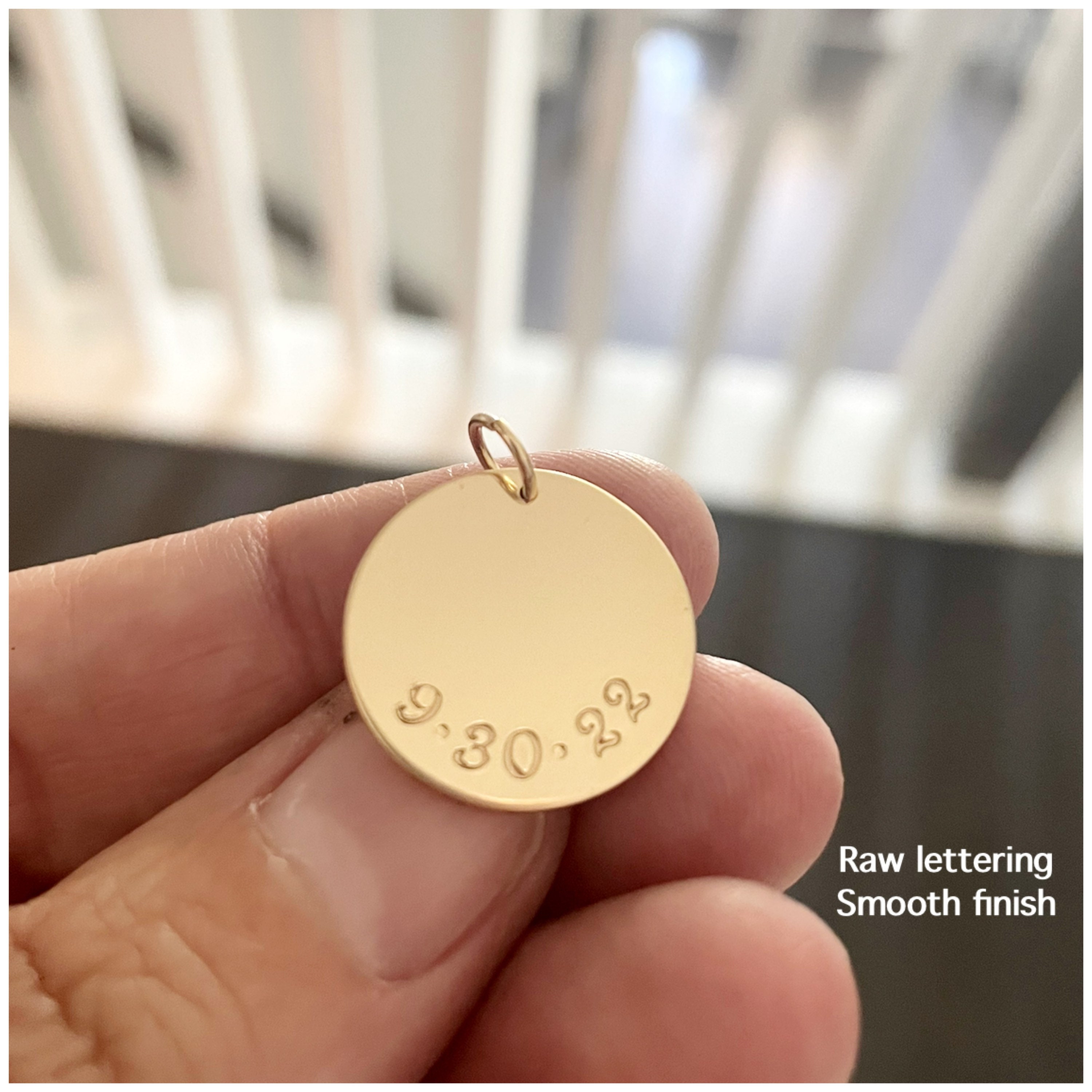 3/4" Yellow Gold Filled Charm - Personalized Initial Disc - Customized Name Pendant - Stamped Text, Design or Letters - No Chain - Size 19mm