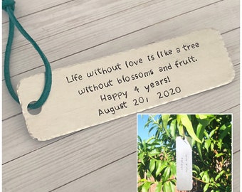 Personalized Tree Tag - Hand Stamped Tree Sign - Custom Tree Hanging Plate - Anniversary Gift -Wedding Present - Family Tree Accessory