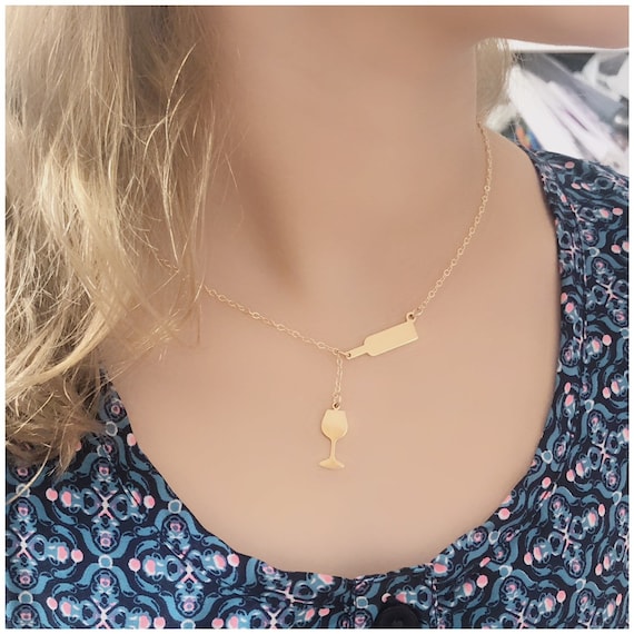 Bottle Glass Necklace Gold Wine Glass Necklace Bottle Pouring Wine