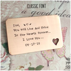 Gift for Dad - Copper Wallet Card - Personalized Hand Stamped Pocket Insert - Custom Accessory - Unique Handmade Present - Father Daddy Dada