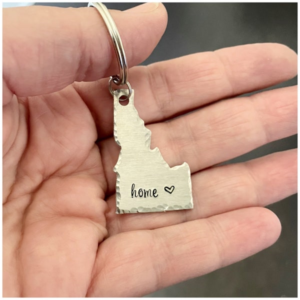 Personalized Home State Keychain - Choose Your State - Heart on City or Town - Any of the 50 States Stamped By Hand On The Aluminum Keychain