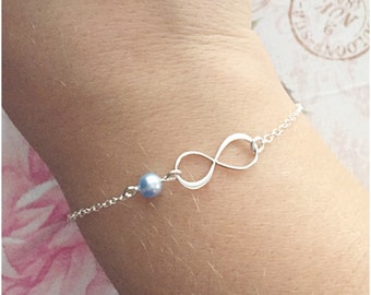 Blue Pearl Infinity Bracelet - Best Friend Infinity Bracelet with Pearl - Custom Infinity Bracelet - Birthday Gift BFF - March Birth Month