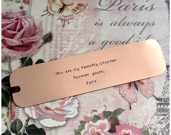 Personalized Copper Bookmark - Hammered Book Accessory - Handmade Stamped Page Stopper - Hubby Spouse Husband