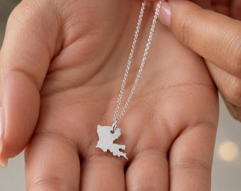 Sterling Silver Louisiana Necklace - Southern State Jewelry - Small Charm - Shiny LA State - Hometown Gift State Shaped Pendant