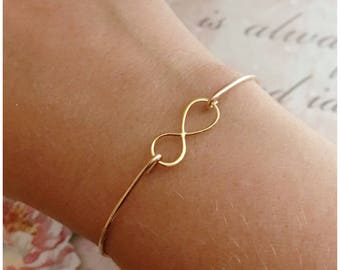 Yellow Gold Infinity Bangle Bracelet - Personalized Holiday Gifts - Dainty Valentine's Day Gift