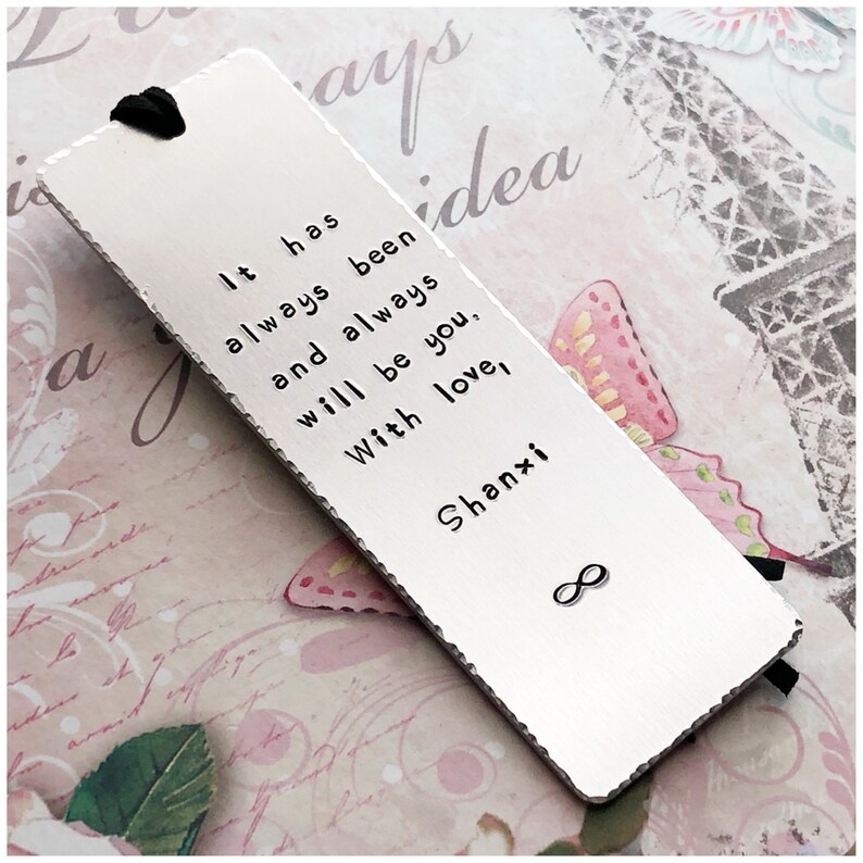Gift Box Any Message Engraved Personalised Large Pink Aluminium Heart Bookmark