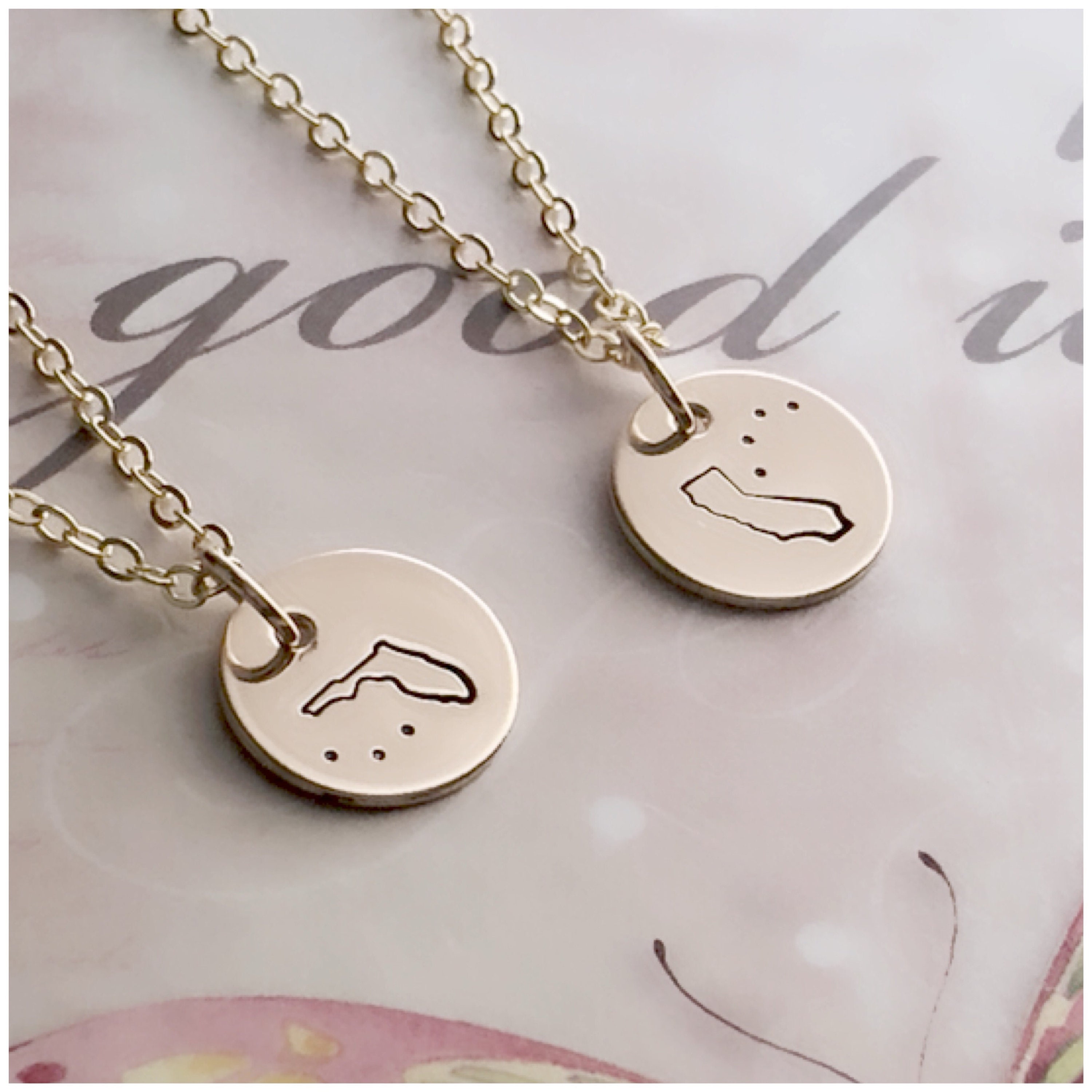 Long Distance Necklace Set Set of 2 Gold Necklaces State Etsy