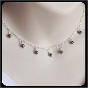 Silver Pearl Necklace - Simple Necklace Silver Chain Small Swarovski Pearl - Pendant Pearls - Floating Pearls - Custom Birthday Gift for Her