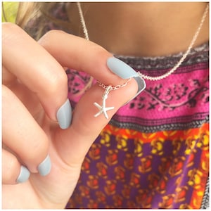 Silver Tiny Starfish Necklace - Beach Charm Necklace - Silver Starfish Necklace - Silver Summer Jewelry - Small Ocean Pendant Cute Necklace