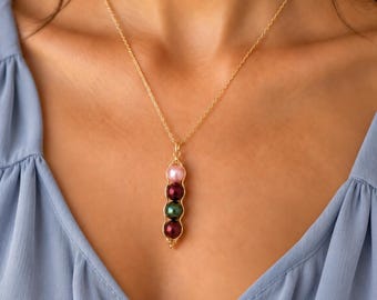 Yellow Gold Four Peas in a Pod Necklace - Wire Wrapped Swarovski Pearls Necklace - Personalized Gift for Grandma