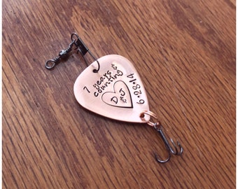 Custom 7th Anniversary Gift for Him - Personalized Copper Lure - 7 Year Anniversary - Hand Stamped Fishing Accessory - I'm Hooked on You