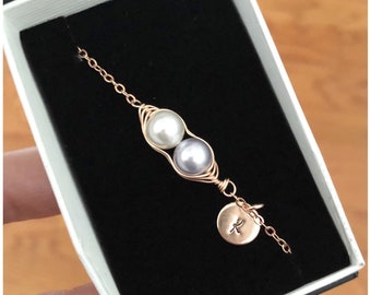 Yellow Gold Pea in a Pod Necklace - Personalized Wire Wrapped Jewelry - Mother Children - Christmas Gift