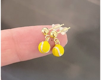 Boucles D'oreilles Drôles En Forme De Balle De Tennis – Jaune, Plastique, Pour Lobes, Neuf Sans Emballage