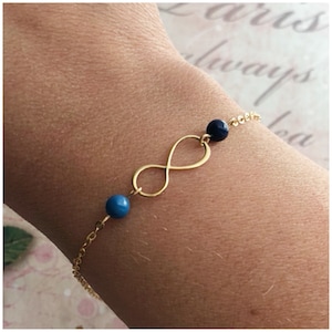 Bracciale Infinity in Oro Giallo - Bracciale Infinity 2 Pearls - Birthstone Infinity Jewelry - Bambini Mesi di Nascita - Regalo Personalizzato per Mamma