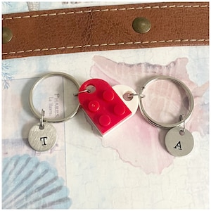 Lego Keychain Heart Set - Personalized Initials - Custom Friends Gift - Connecting Real Lego Pieces for BFF - Matching Keychains for Couple