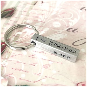 Stamped Father Keychain - Personalized Bar Keychain - 4 Sides - Dad Bar Keychain - Daddy Birthday Gift - Aluminum Bar - Father&#39;s Day Gift