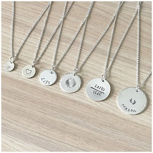 Personalized Disc Necklace - Customized Layering Coin Necklace - Sterling Silver Pendant Jewelry - 3/8&quot;, 1/2&quot;, 5/8&quot;, 3/4&quot;, 7/8&quot; or 1&quot; Charm