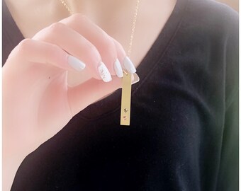 Gold Gemstone Family Bar Necklace - Vertical Bar Necklace - Custom Birthstone Bar Necklace - Mother's Day Gift - Crystal Necklace for Her