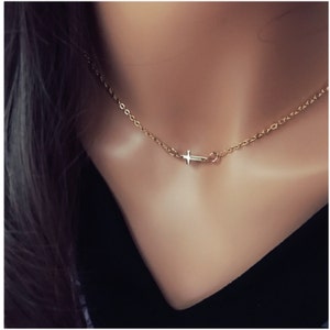 Gold Cross Necklace - Little Cross Necklace - Tiny Cross Necklace - Dainty Cross Charm Necklace - Baptism Gift - Communion Jewelry Gift