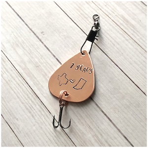 Personalized Anniversary Gift - 7 Year Anniversary - Custom Fishing Lure - Copper Lure - Treble Hook And Swivel - Fully Functional Lure