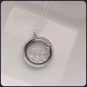 April Locket - Custom April Necklace - April Birthstone - Aries Zodiac Sign - Taurus Astrological Sign - Diamond Crystal - Clear Stone