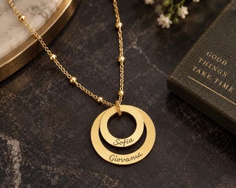 Personalized Yellow Gold Filled Washer Necklace – Stamped Children Name Jewelry (2 Washers)