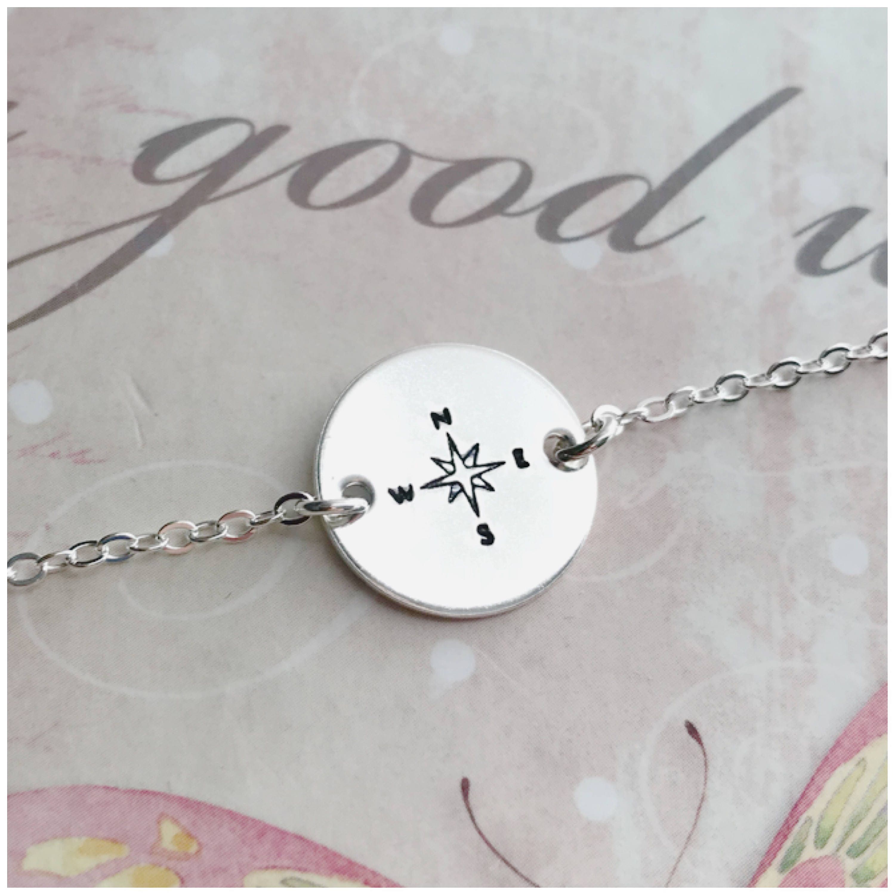 Hand Stamped Compass Bracelet Silver Compass Bracelet Etsy