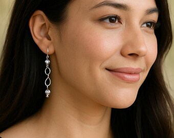 Dangle Infinity Earrings - Infinity Earrings with 2 Pearls - Present for Mom - Gift for Daughter -Hypoallergenic - Sterling Silver Earrings
