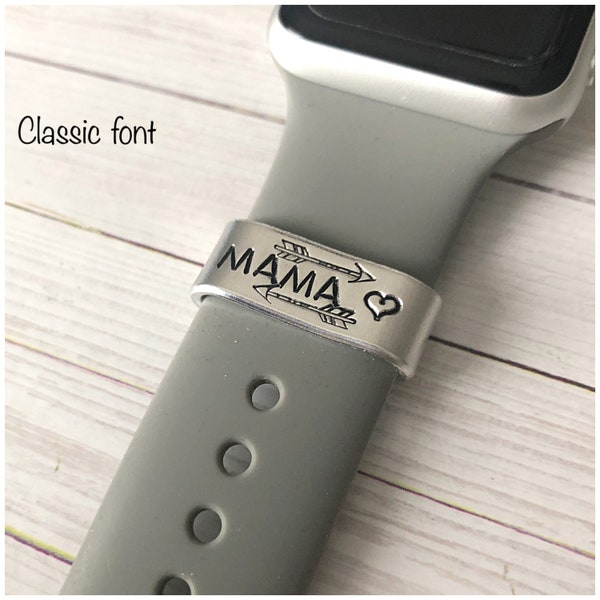 Manchette de montre en métal - Etiquettes iWatch personnalisées - Charmes de montre en aluminium - Accessoire de montre estampé à la main - Diapositives de bracelet de montre personnalisées