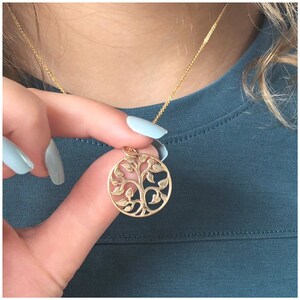 Collana in bronzo massiccio con albero della vita - Catena riempita in oro 14k - Non placcata - Collana con albero genealogico - Gioielli di famiglia - Simbolo di immortalità