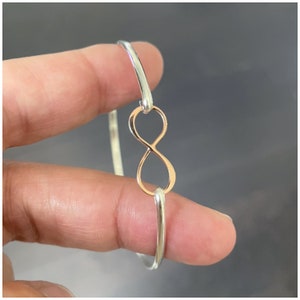 Silver and Rose Gold Infinity Bangle Bracelet - Infinity Charm Cuff - Personalized Gift - Dainty Valentine's Day Gift - Mixed Metal Jewelry