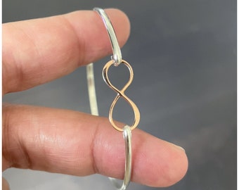 Mixed Metals Infinity Bangle Bracelet - Elegant Mother's Day Gift - Sterling Silver Yellow Gold Rose Gold