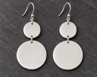 Sterling Silver Disc Earrings - Dangle Pendant Jewelry - Round Tags - Minimalist Gift