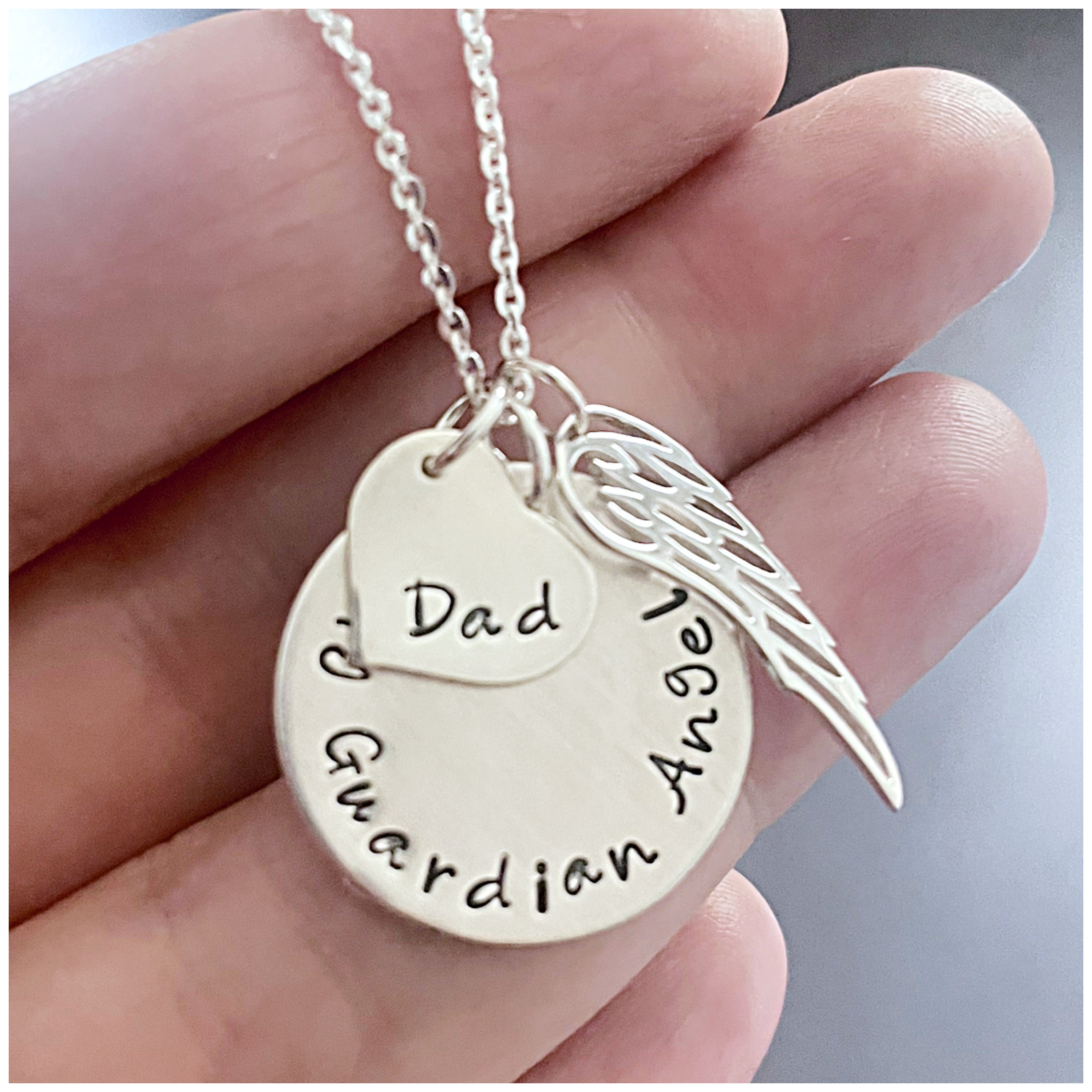 Silver Dad Necklace Sterling Silver Disc Heart Angel Wing Charm 1