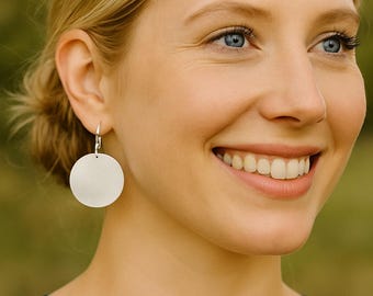 Sterling Silver Disc Earrings - 1 Inch Round Dangle Earrings - Minimalist Lightweight Jewelry - Simple Everyday Gift For Her