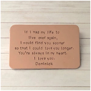 Gift for Best Friend - Copper Wallet Card - Personalized Hand Stamped Pocket Insert - Custom Accessory - Unique Handmade Present BFF Bestie