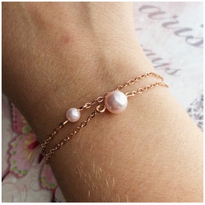 Double Strand Pearl Bracelet - Simple Pearl Bracelet - Rose Gold Filled Chain - Two Pearl Bracelet - 2 Beads Jewelry - Custom Gift for Bride