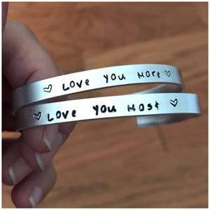Hand Stamped Cuff Bracelet Set - Choose The Number of Bracelets - Sisters Bracelets - Best Friends Bracelet Set BFF Gift Love You Most More