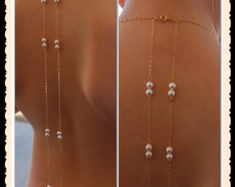 Gold Backdrop Necklace - Swarovski Pearls - Gold Back Drop Necklace - Wedding Bridal Necklace - Pearl Wedding Jewelry - BackDrop Necklace