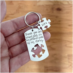 Puzzle Piece Keychain - Teacher Valentine's Gift - Hand Stamped Keyring - Personalized Jigsaw Puzzle Piece - Autism Month - Thank You Gift