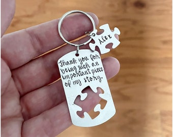 Puzzle Piece Keychain - Teacher Valentine's Gift - Hand Stamped Keyring - Personalized Jigsaw Puzzle Piece - Autism Month - Thank You Gift