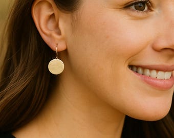 5/8" Gold Filled Disc Earrings - Simple Gold Earrings - Medium Disc Charm - Round Circle Earrings - Coin Earrings - Minimalist Gift