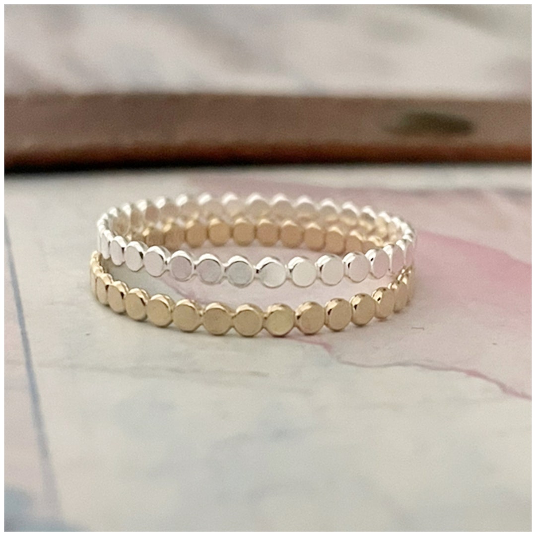 Stackable Rings Yellow Gold Stackable Rings - Yellow Gold Finger Ring - Dainty Flat Bead Ring ...