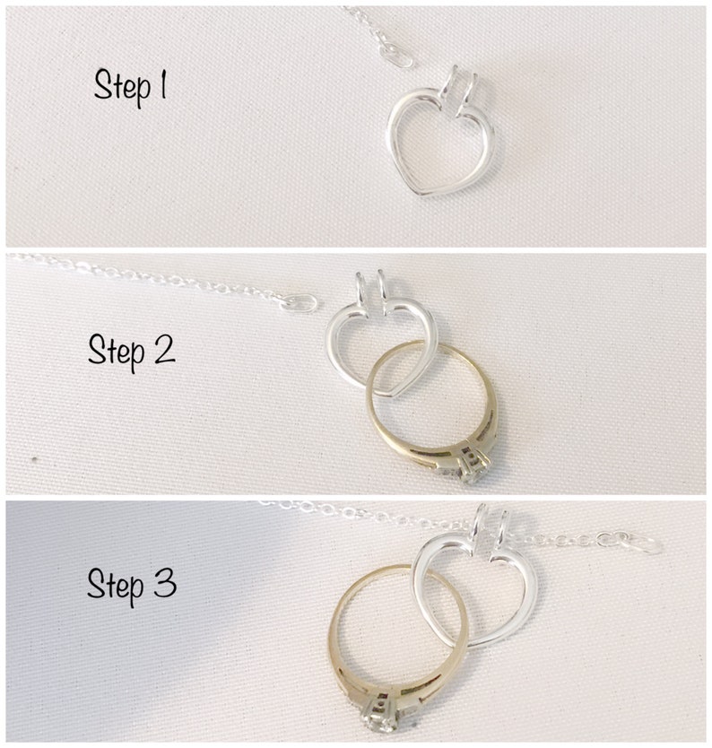 Silver Ring Holder Necklace Open Heart Ring Keeper Necklace Engagement Ring Holder Wedding Ring Holder Necklace Ring Keeper Necklace
