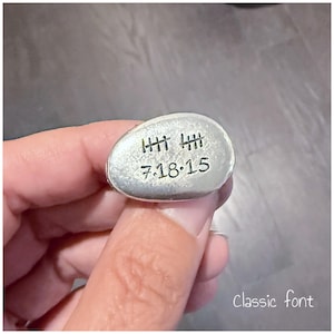 Pocket Pebble - Personalized Pewter Pebble - Custom Token With Stamped Wedding Date - Customized Tally Mark Pocket Stone - Anniversary Gift