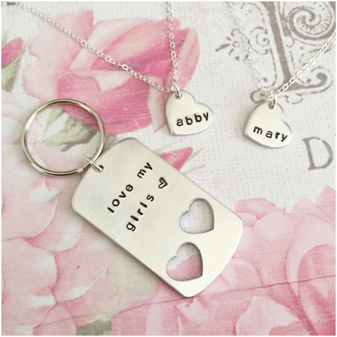 Keychain and Necklace Set Dad Daughters Set Two Children Etsy