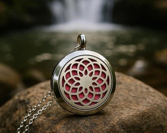 Médaillon pour diffuseur d'huiles essentielles d'aromathérapie - Pendentif médaillon en mosaïque magnétique - Coussin en feutre de couleur rose